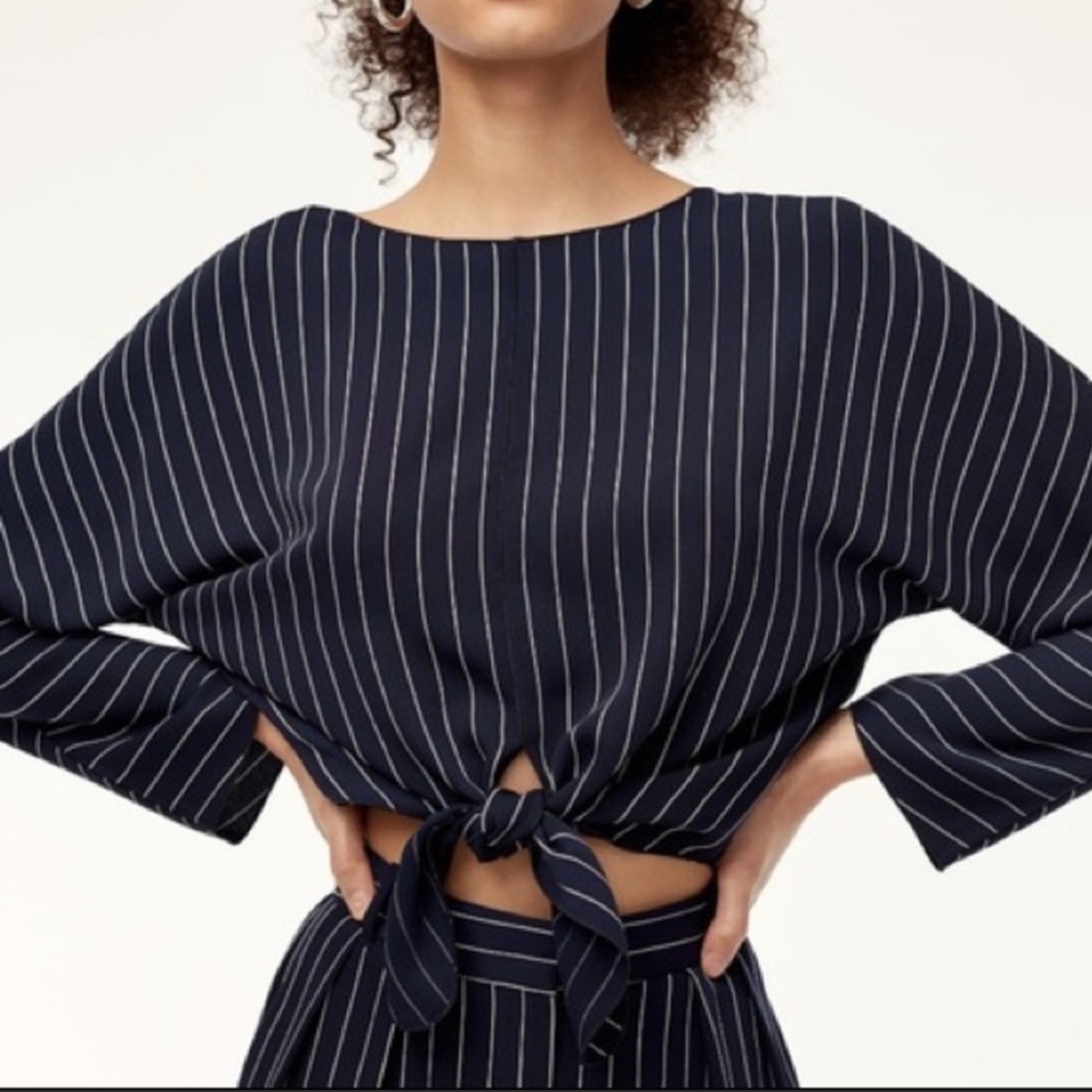 Babaton tie-front pinstripe blouse